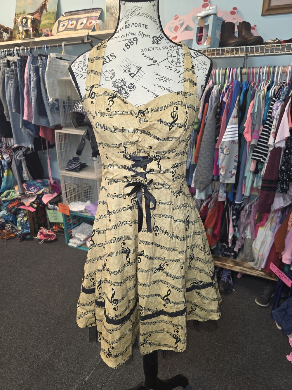 Hot Topic Music Note Halter Fit-and-Flare Dress - Black on Cream
